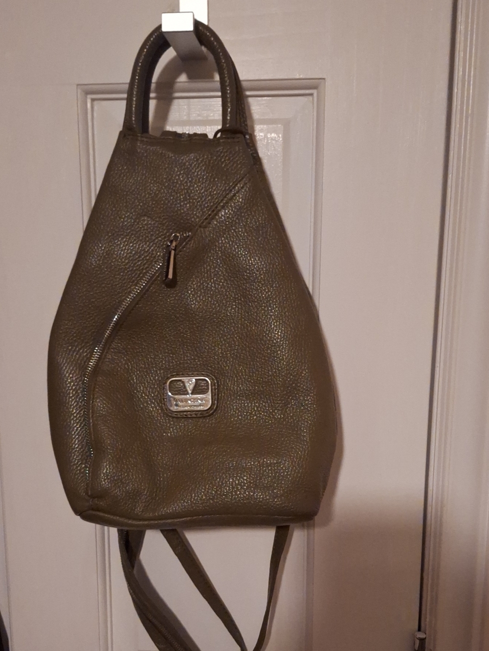Valentina Olive Green Pebbled Leather Backpack